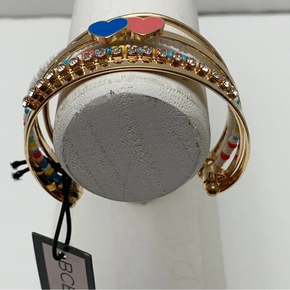 BCBGeneration NEW girls bracelet small hearts rhinestones connected bangle cuff